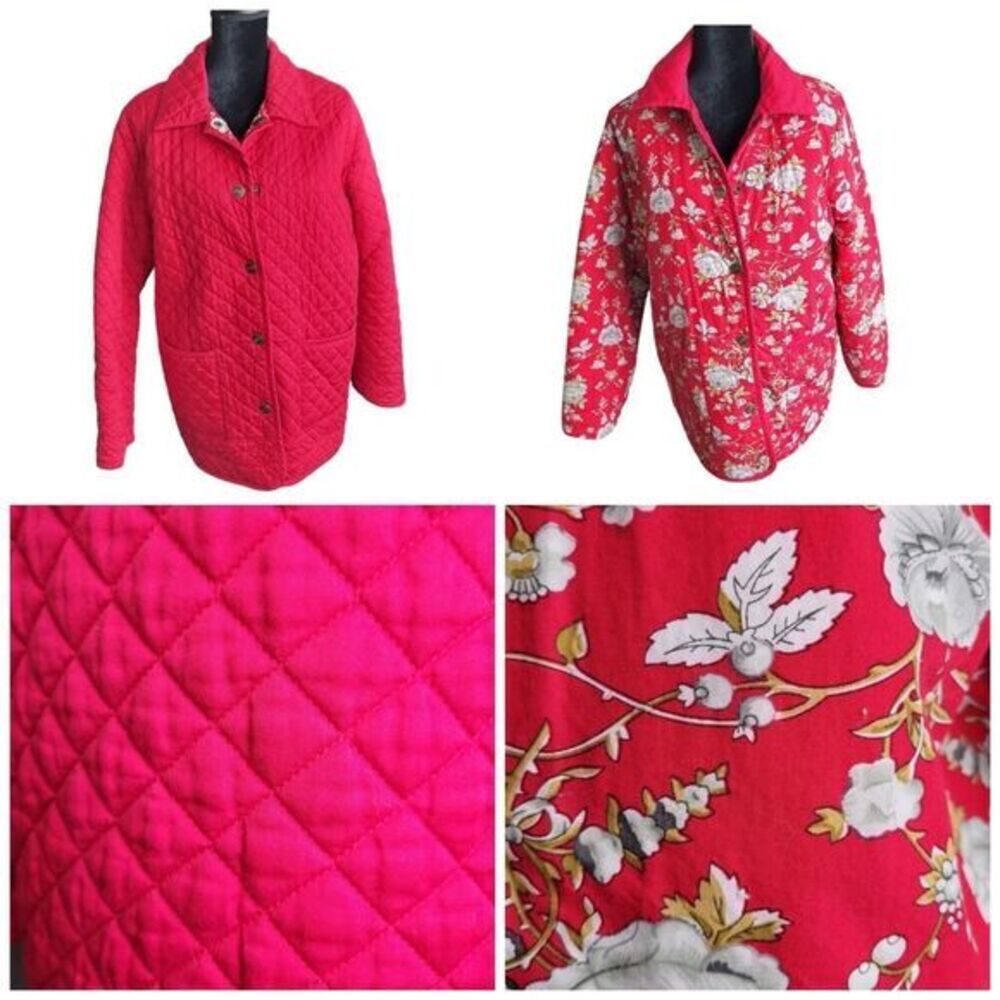 Reversible Solid & Floral Quilted‎ Jacket Red Womens Sz L (Unmarked)
